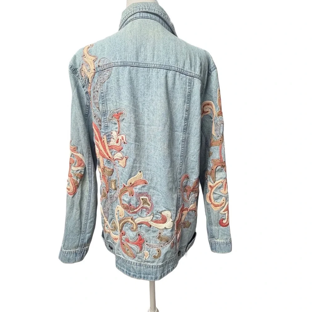 Y2K Chicos Embroidered Cotton Denim Medium‎ Women Jacket Boho Artsy Festival